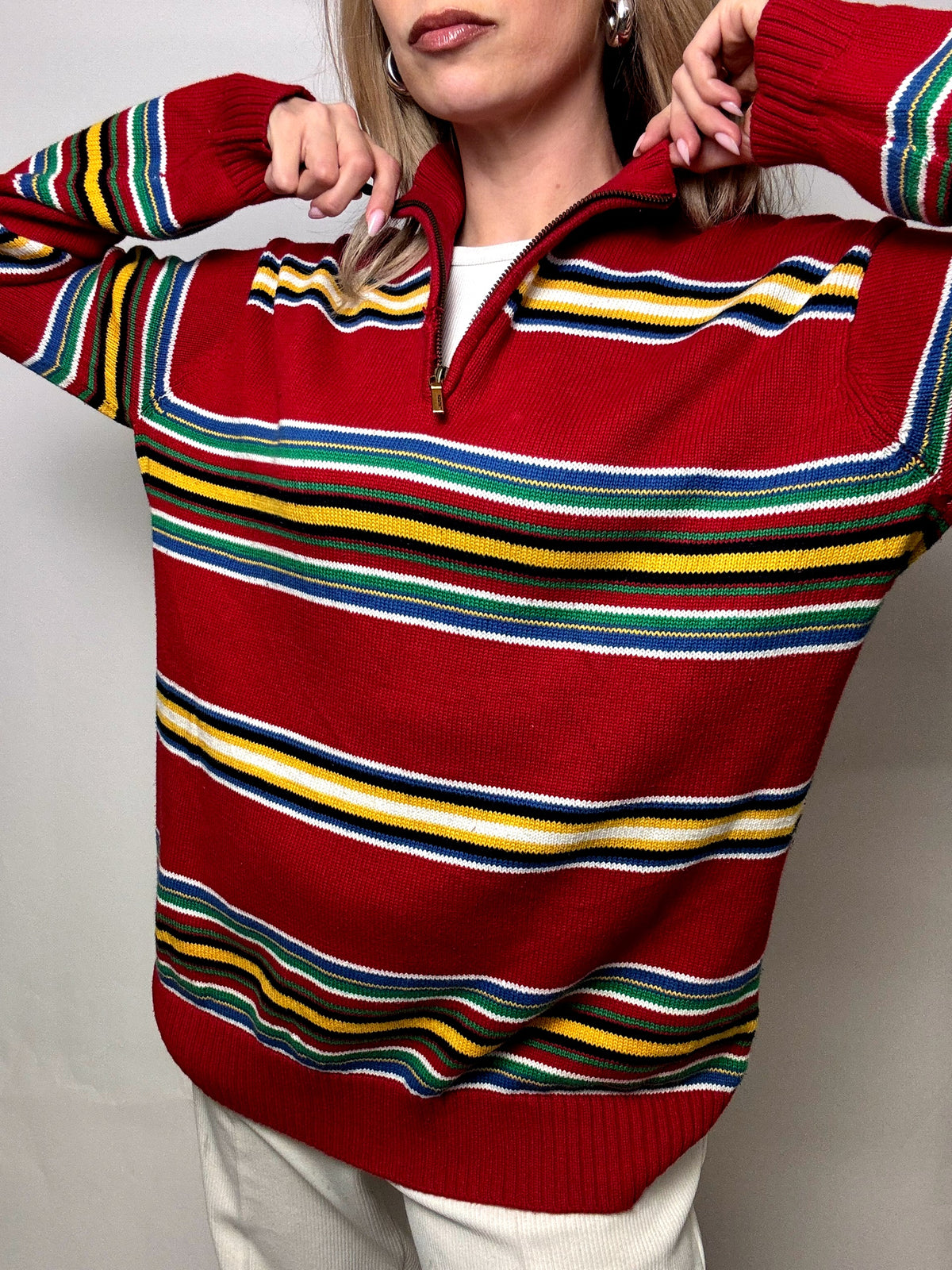 Vintage RALPH LAUREN red striped turtleneck sweater L