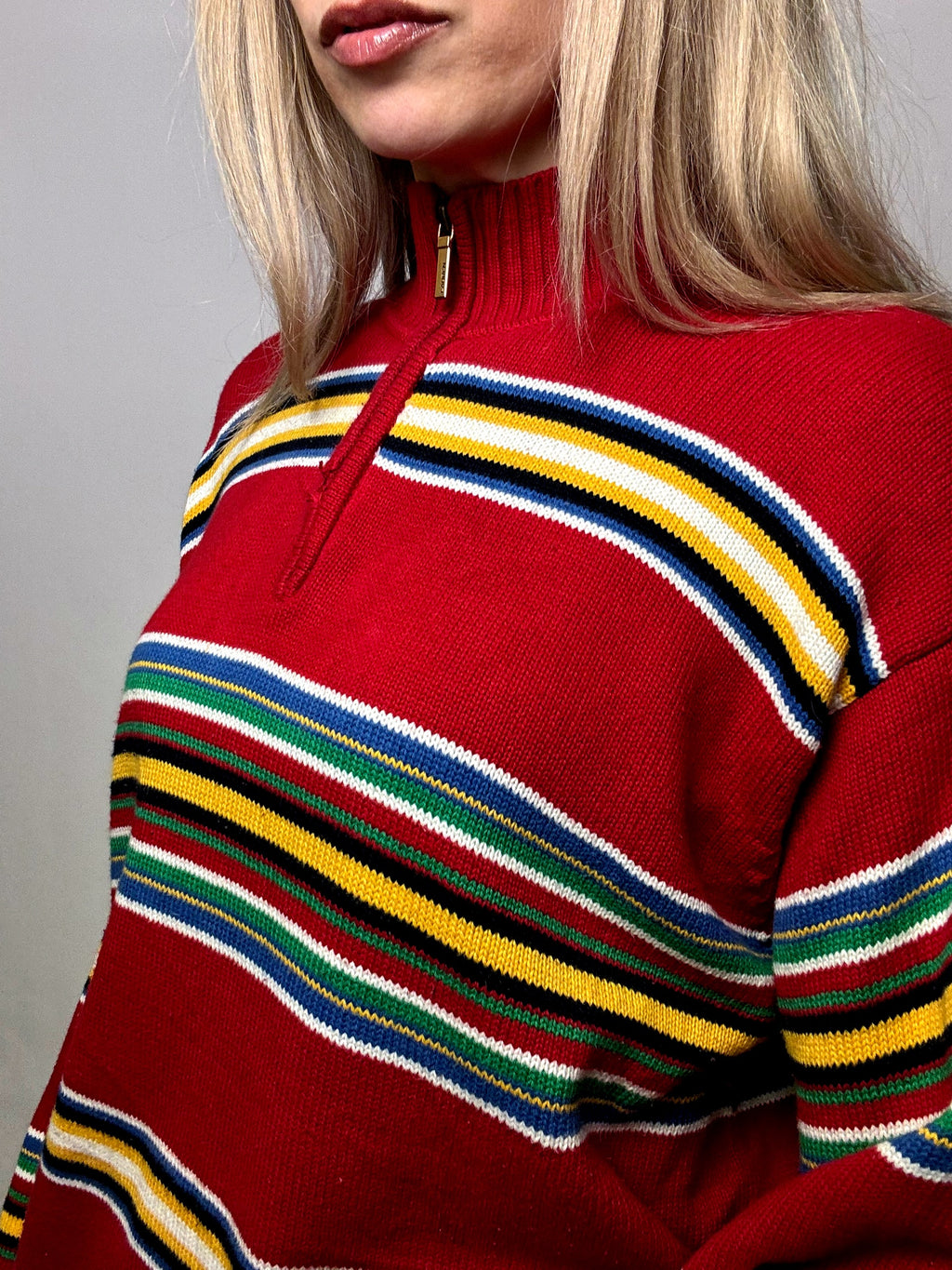 Vintage RALPH LAUREN rot gestreifter Rollkragenpullover L