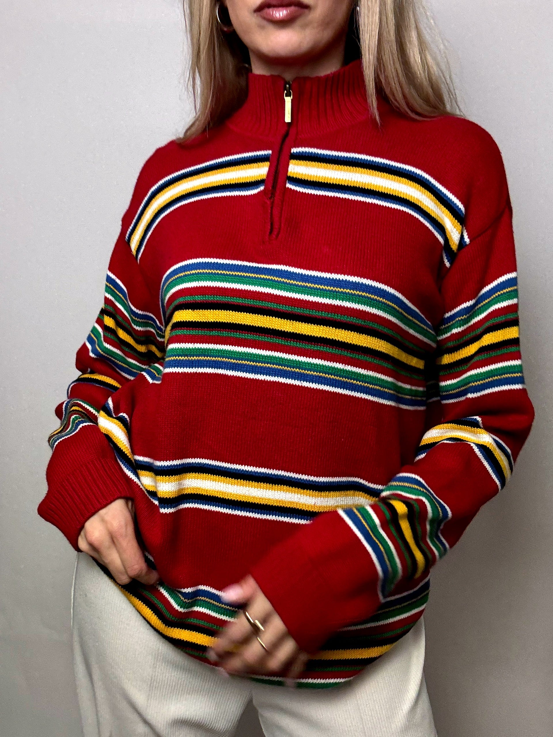 Vintage RALPH LAUREN rot gestreifter Rollkragenpullover L