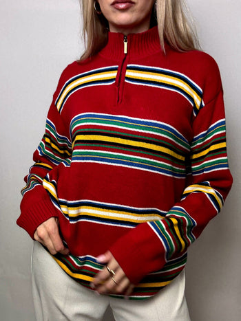 Pull a col cheminé rayé rouge RALPH LAUREN L vintage