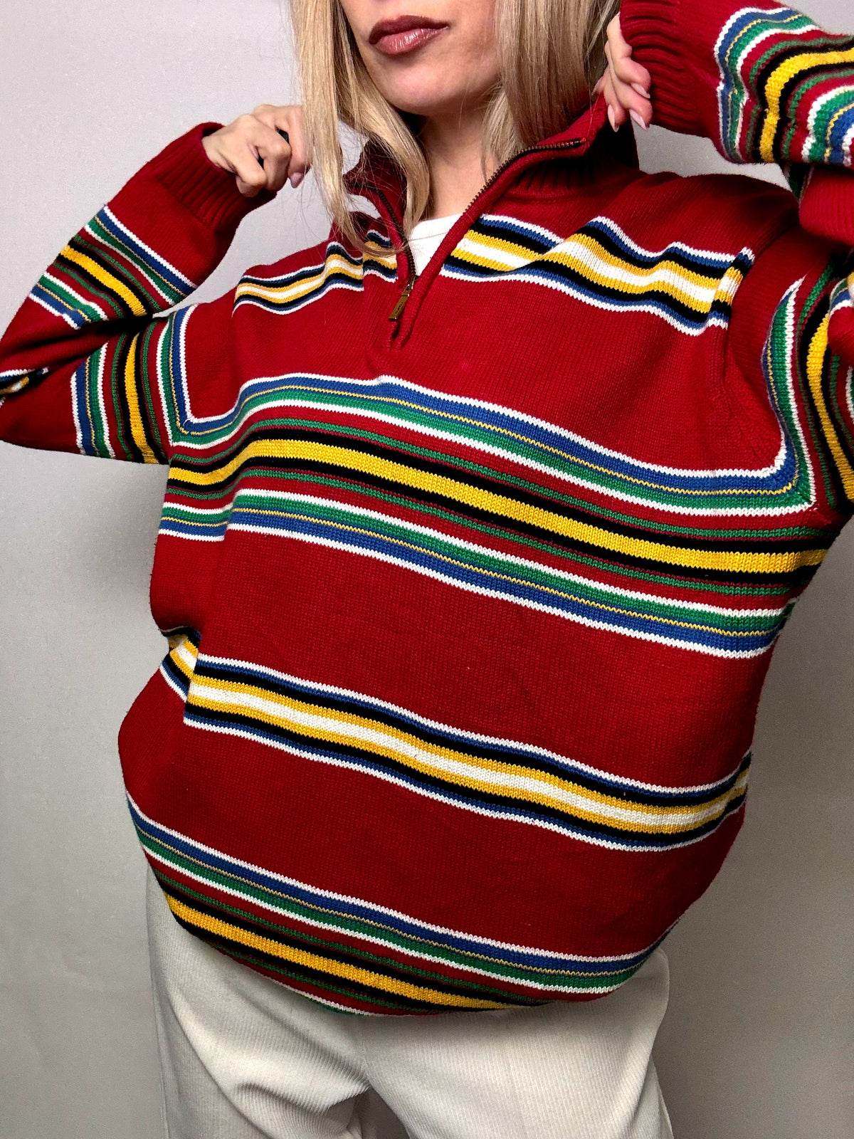 Vintage RALPH LAUREN red striped turtleneck sweater L