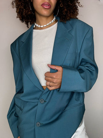 Blazer bleu canard en laine XL vintage