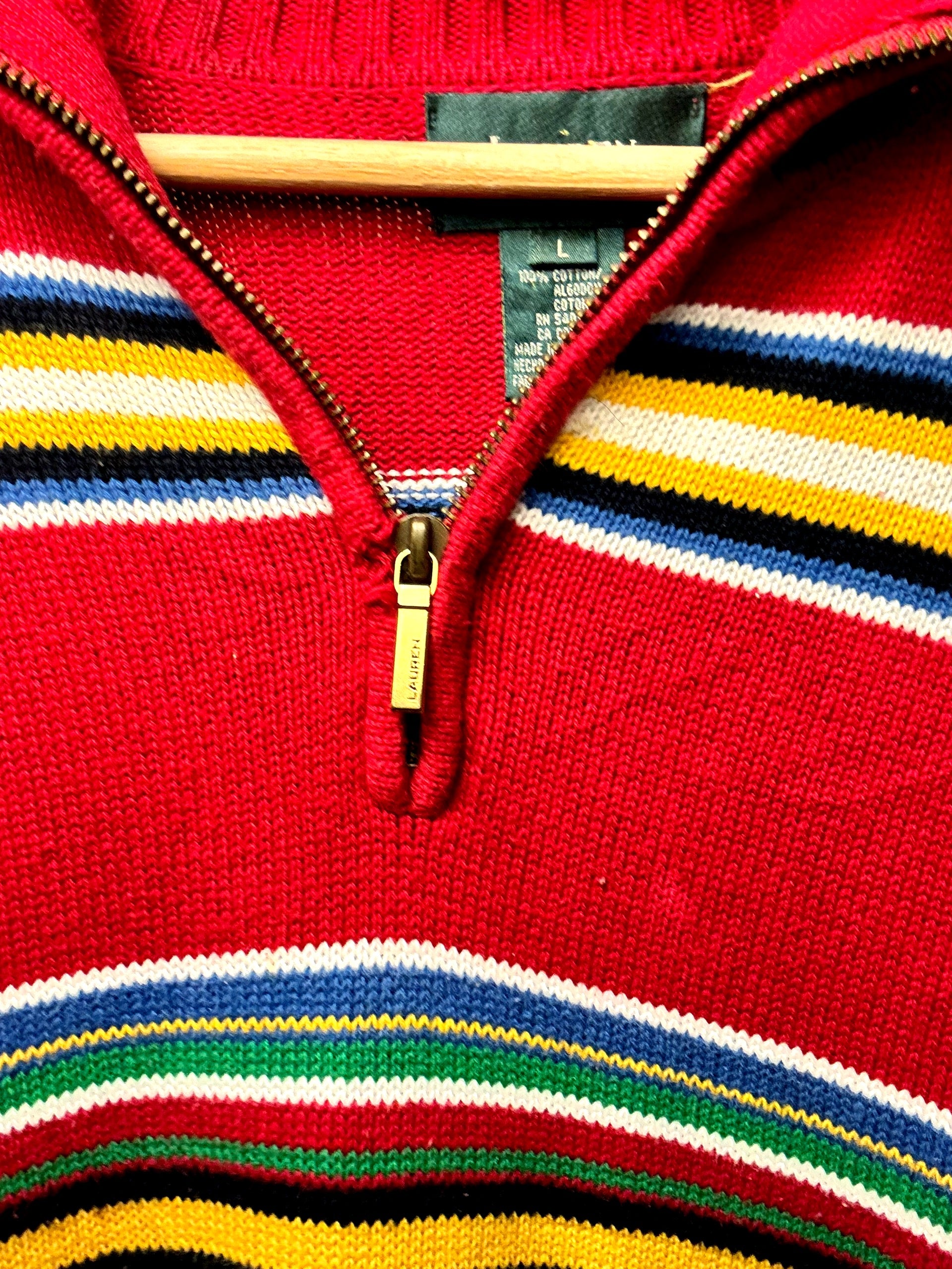 Vintage RALPH LAUREN rot gestreifter Rollkragenpullover L