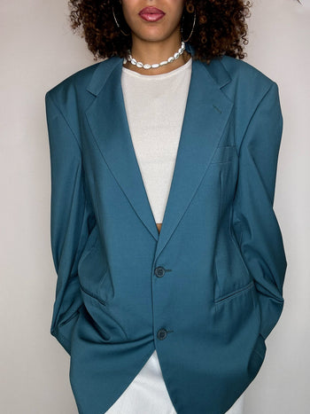 Blazer bleu canard en laine XL vintage