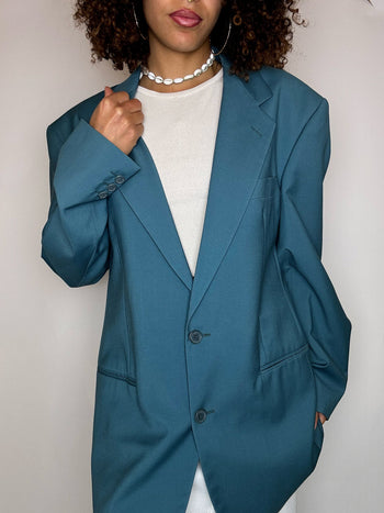Blazer bleu canard en laine XL vintage