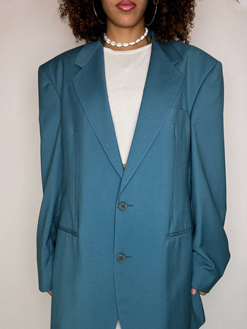 Blazer bleu canard en laine XL vintage