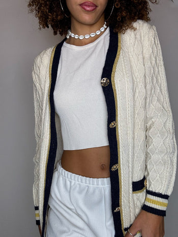 Cardigan beige et marine TENNISWEAR  L vintage