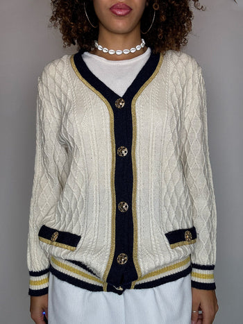 Cardigan beige et marine TENNISWEAR  L vintage