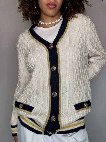 Cardigan beige et marine TENNISWEAR  L vintage