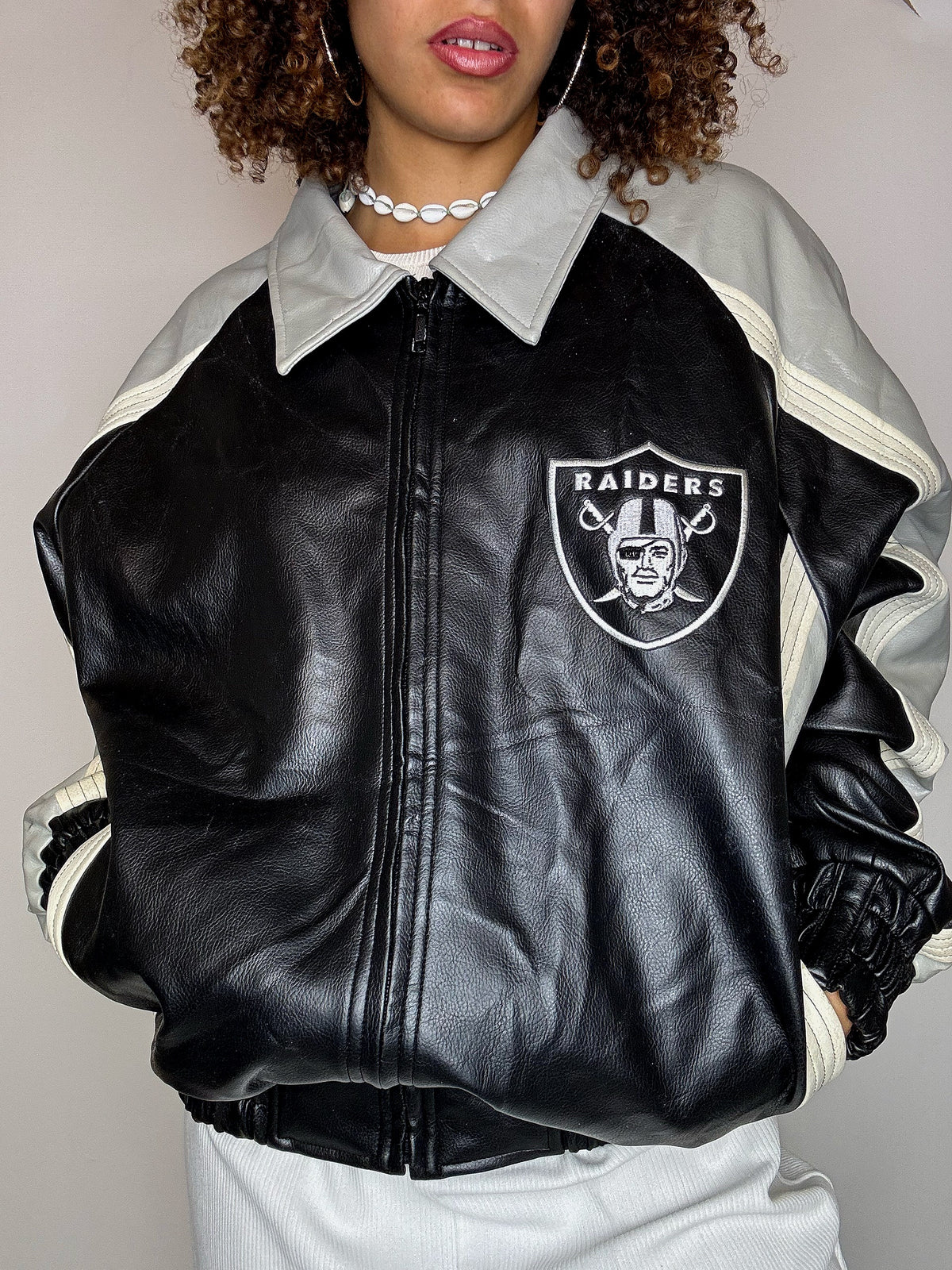 Bomber en cuir NFL - RAIDERS M vintage