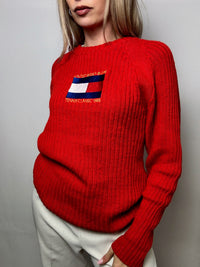 Red round neck sweater TOMMY HILFIGER S vintage