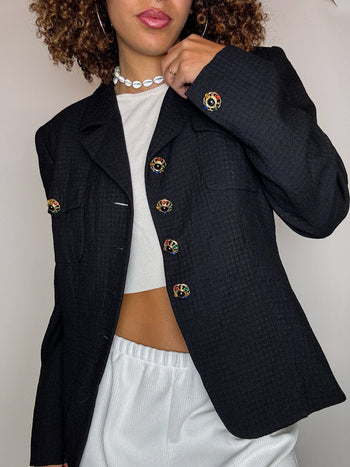 Blazer noir avec bouton bijoux M vintage