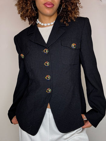 Blazer noir avec bouton bijoux M vintage