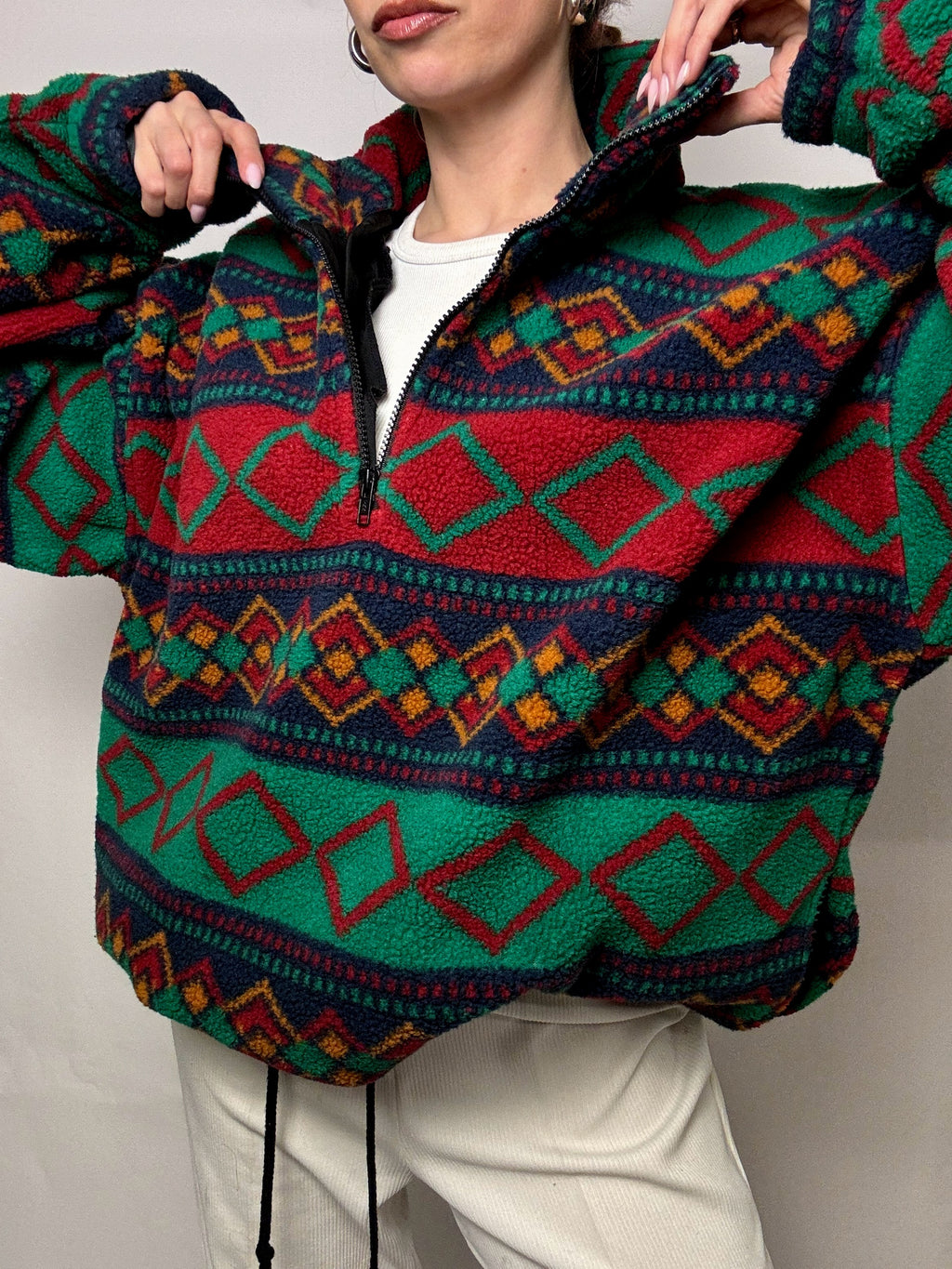 Vintage XL Green and Red Graphic Thick Fleece