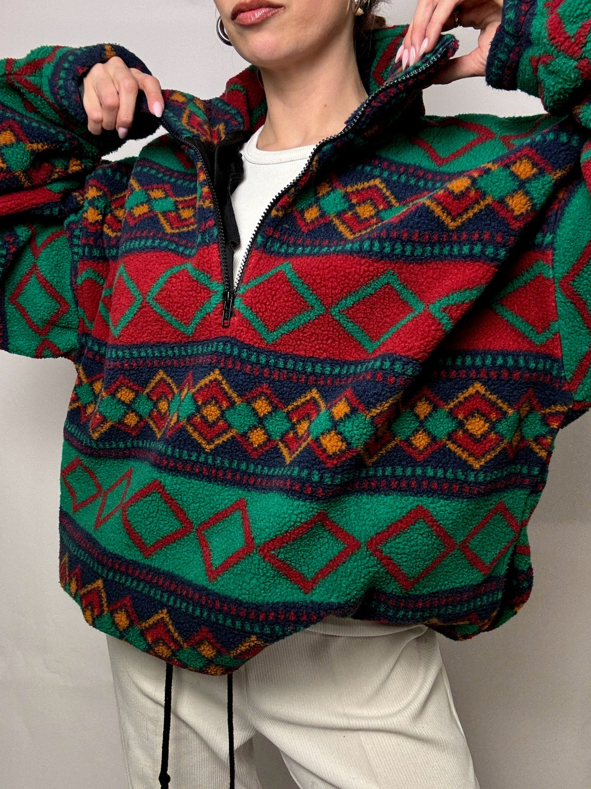 Vintage XL Green and Red Graphic Thick Fleece