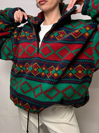Vintage XL Green and Red Graphic Thick Fleece