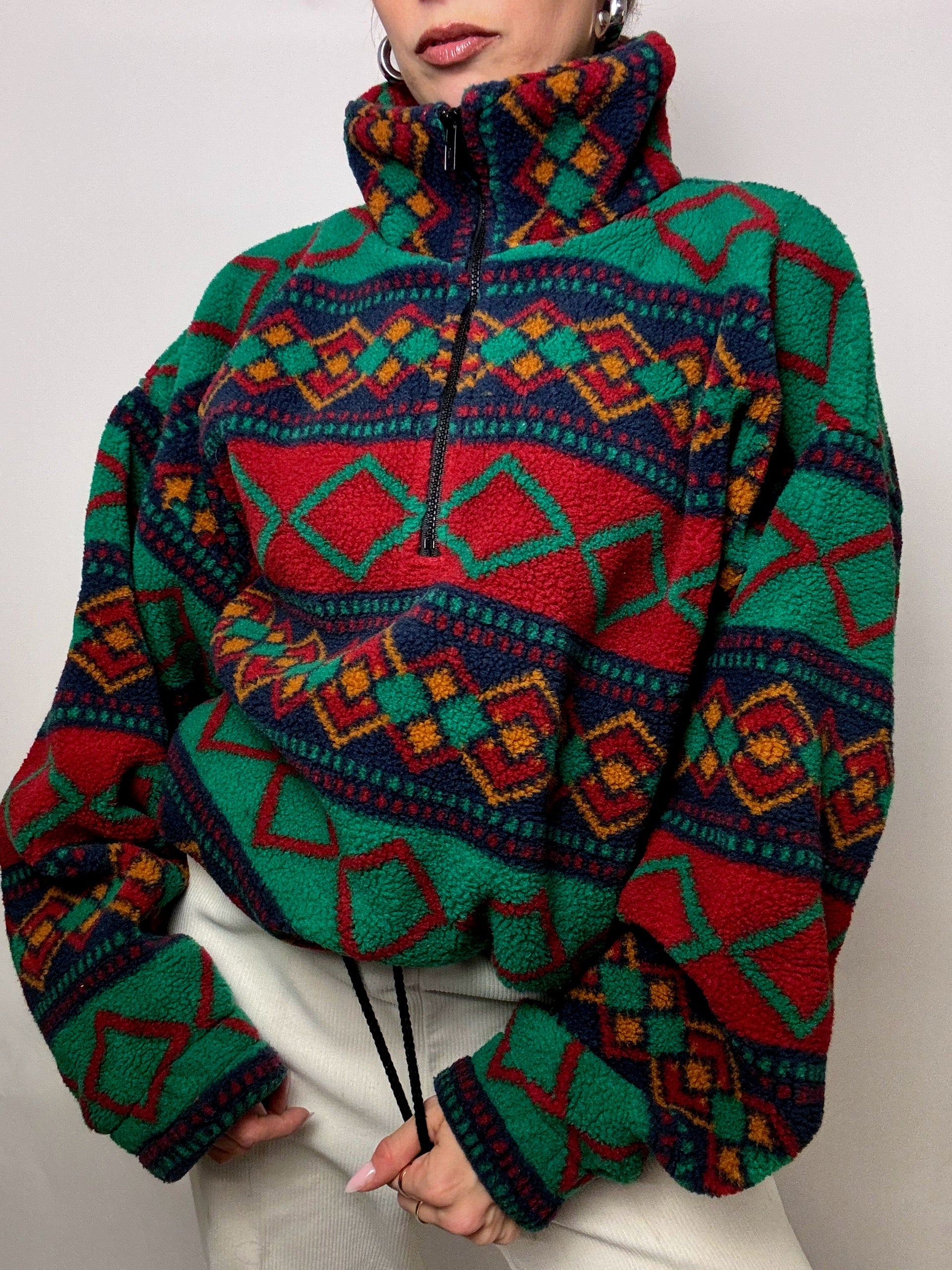 Vintage XL Green and Red Graphic Thick Fleece