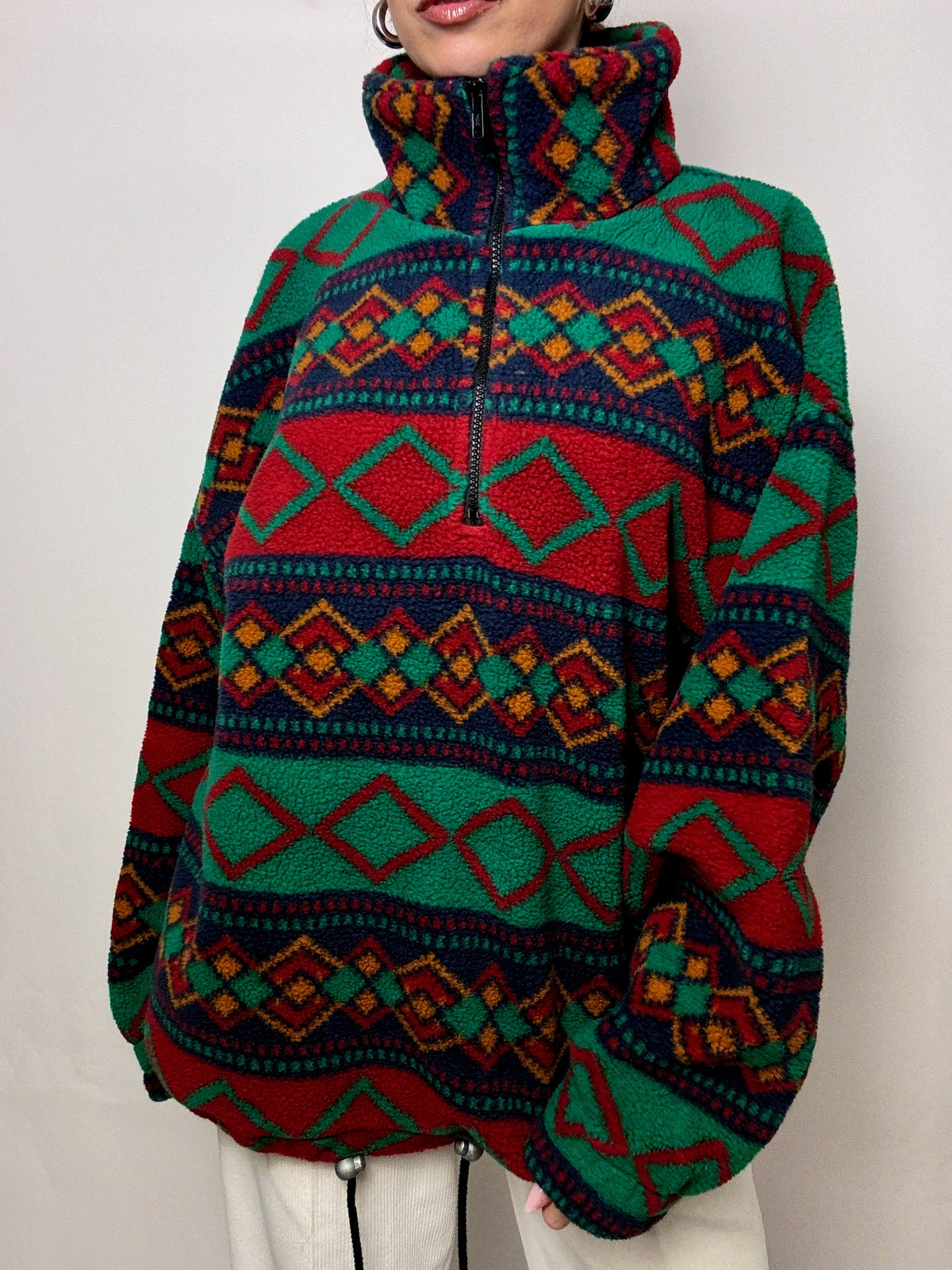 Vintage XL Green and Red Graphic Thick Fleece