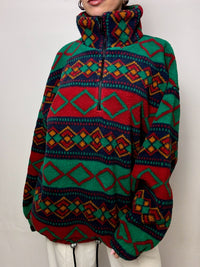 Vintage XL Green and Red Graphic Thick Fleece