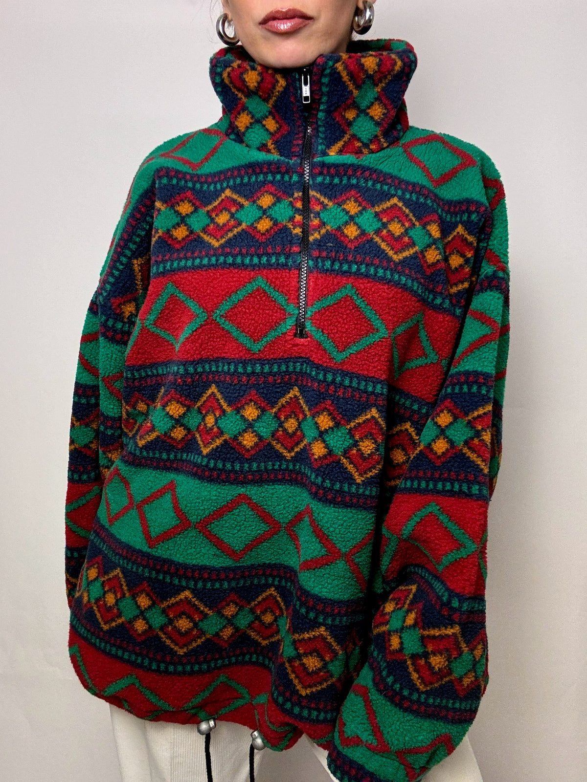Vintage XL Green and Red Graphic Thick Fleece
