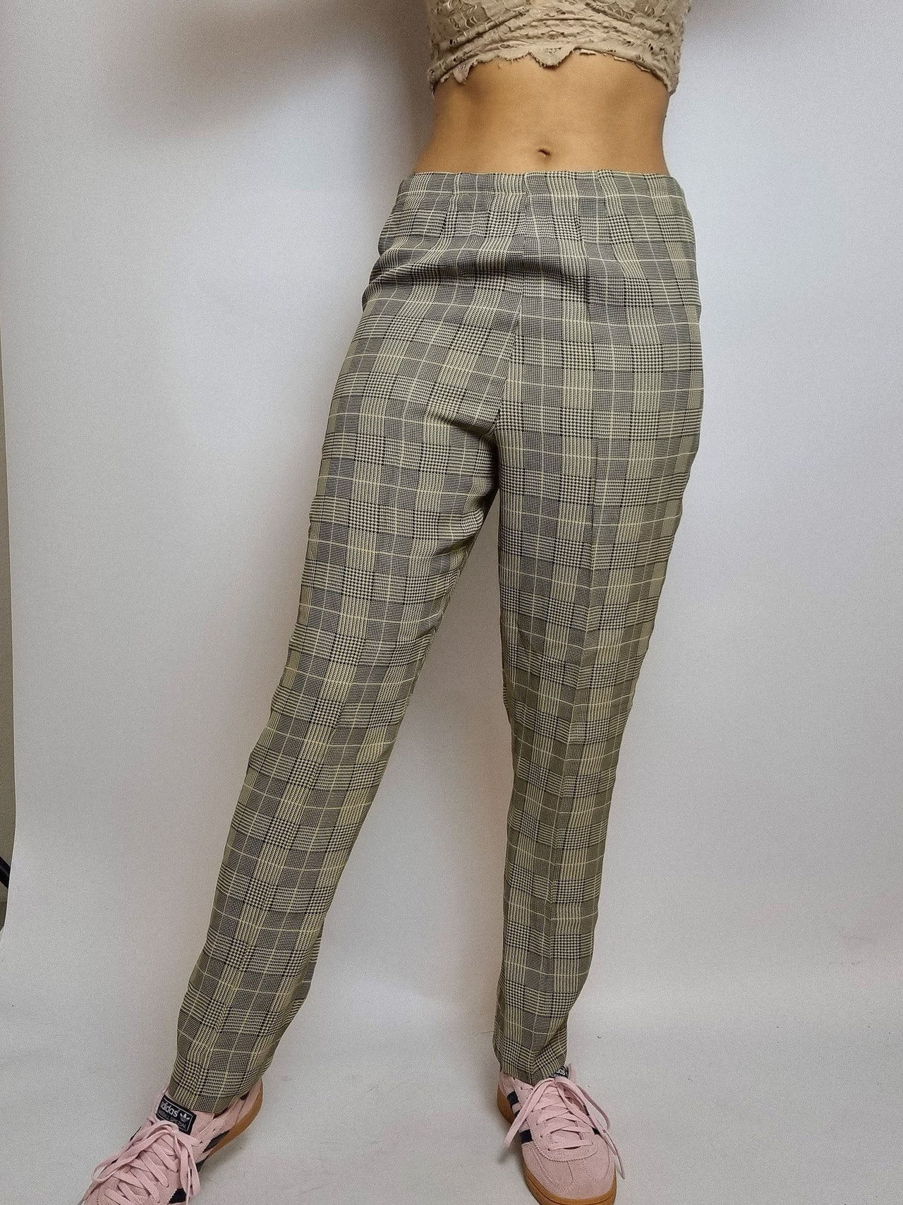 Pantalon vintage beige à carreaux taille haute M