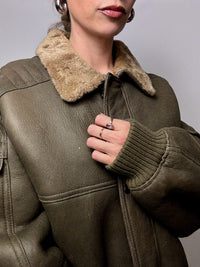 Vintage Khaki Shearling Jacket L/XL