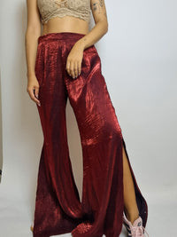 Pantalon vintage satiné bordeaux M