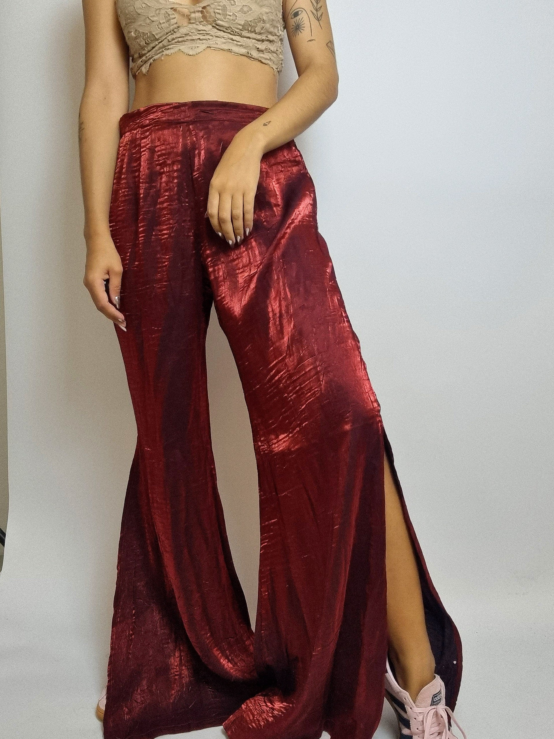 Pantalon vintage satiné bordeaux M