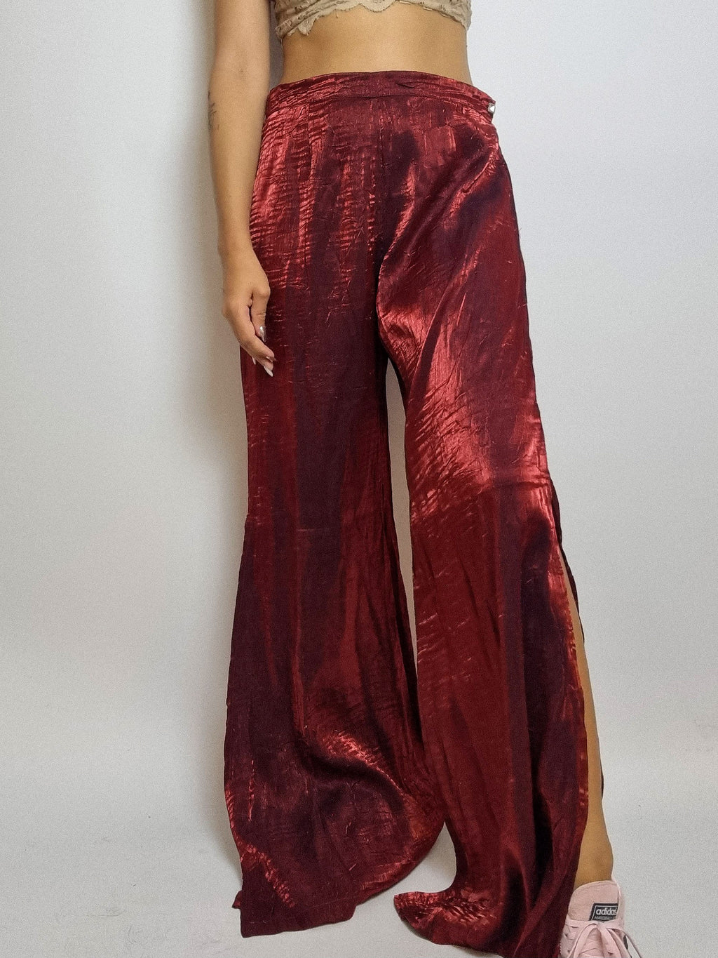 Pantalon vintage satiné bordeaux M
