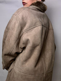 Vintage Taupe Shearling Mantel L/XL