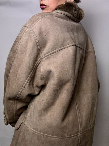 Manteau en peau de mouton retournée taupe L/XL vintage