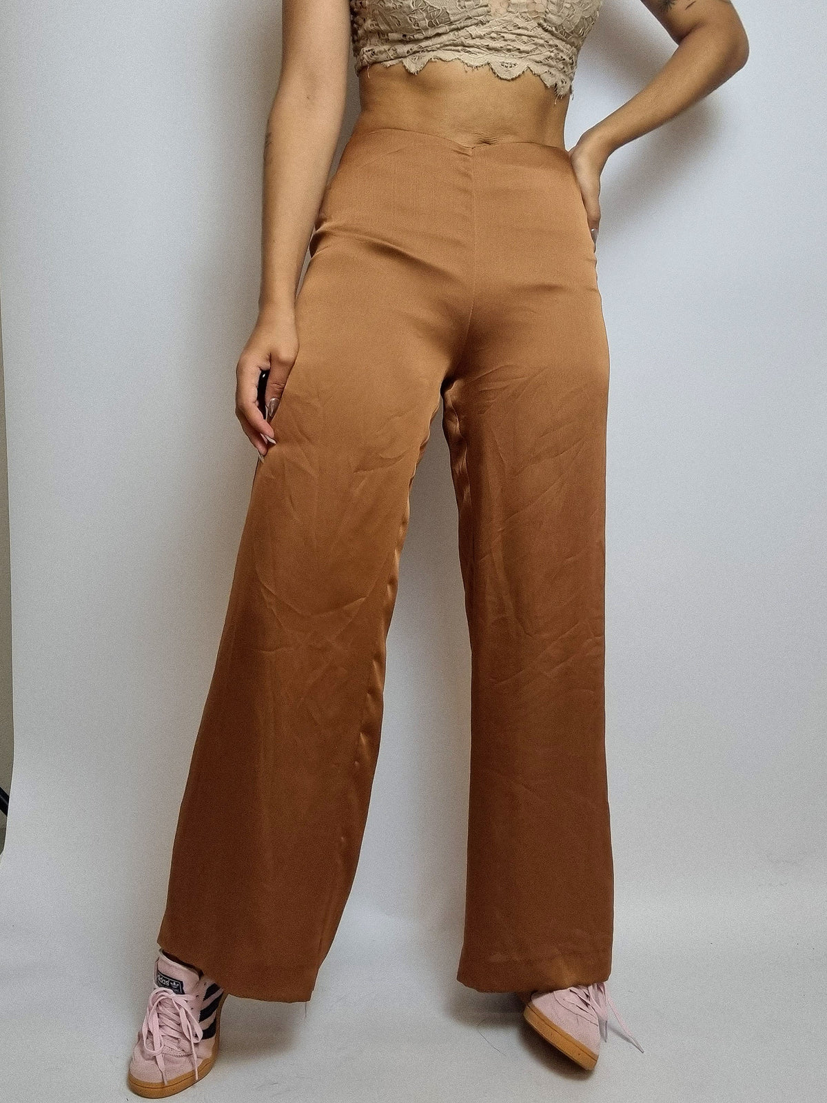 Pantalon vintage satiné beige S/M