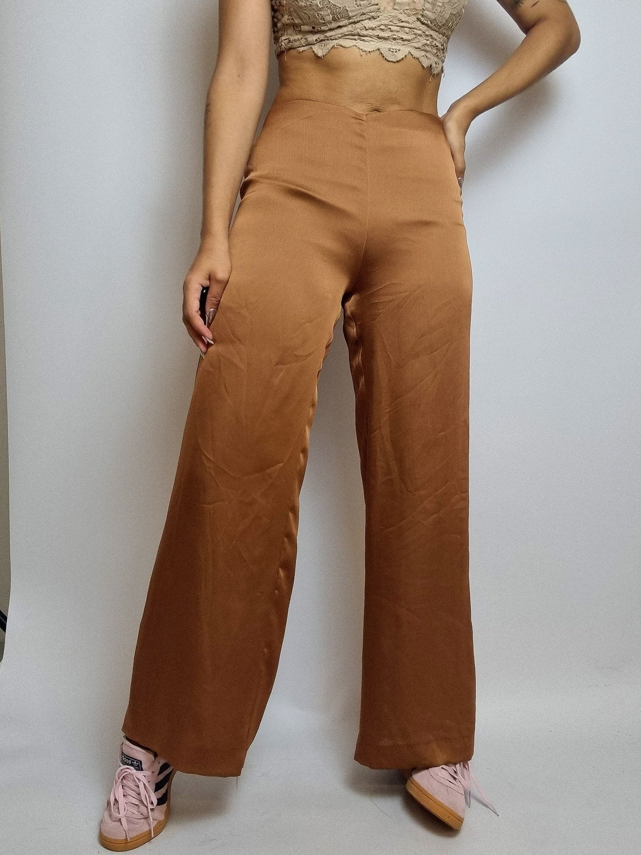 Vintage beige satin pants S/M