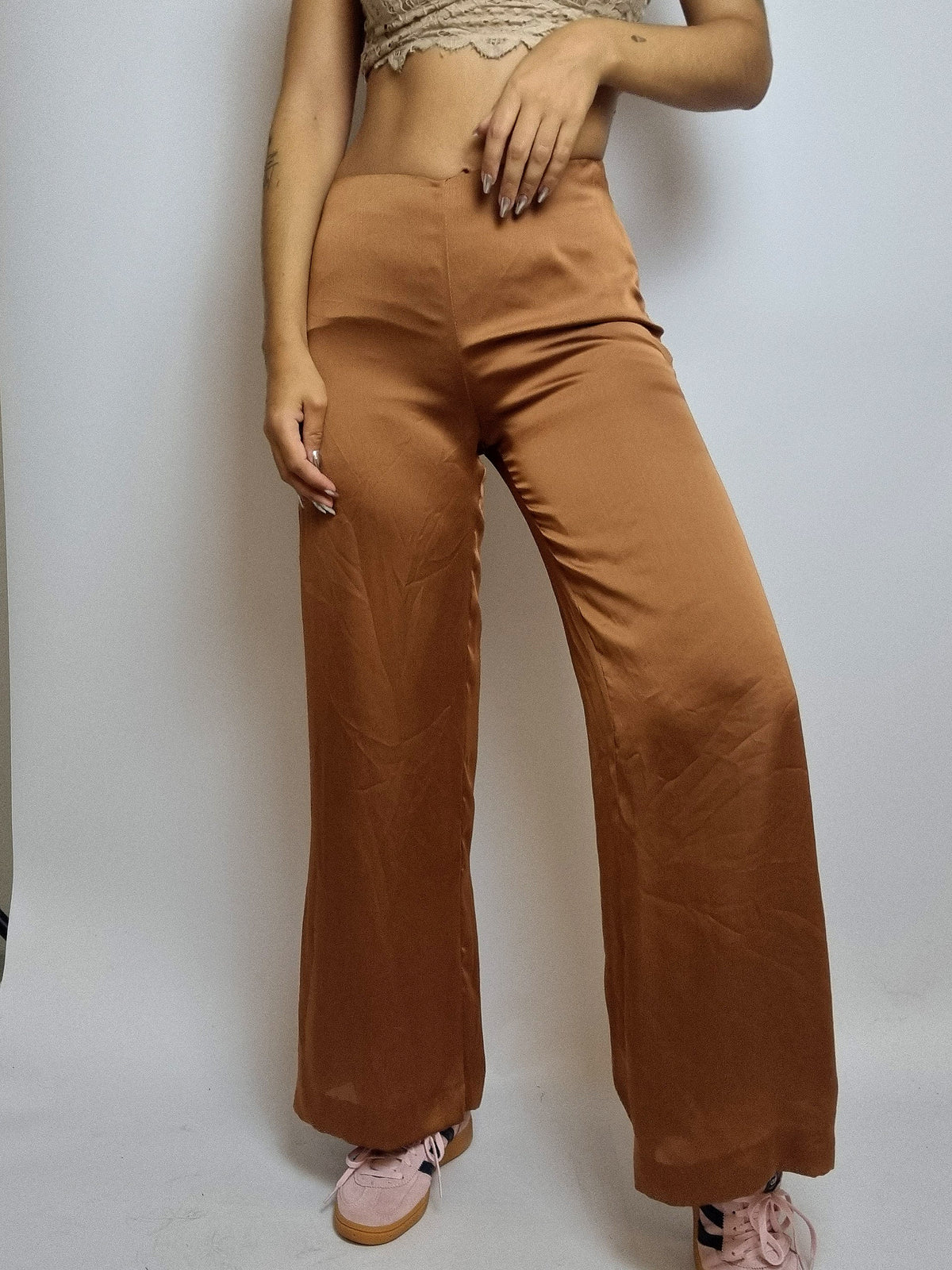 Pantalon vintage satiné beige S/M