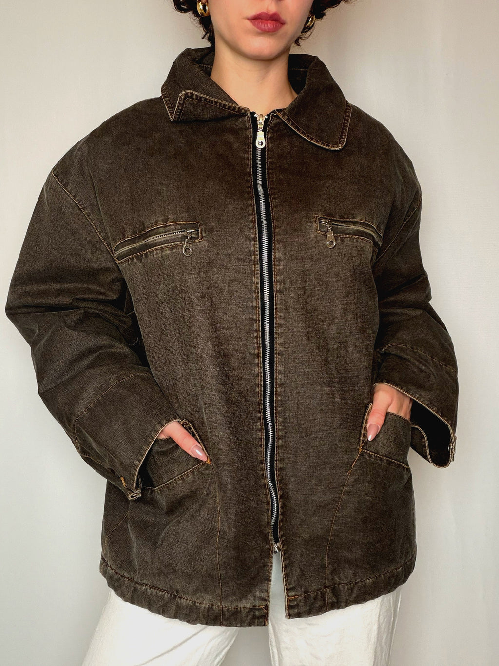 Veste en jean doublée brune XL vintage