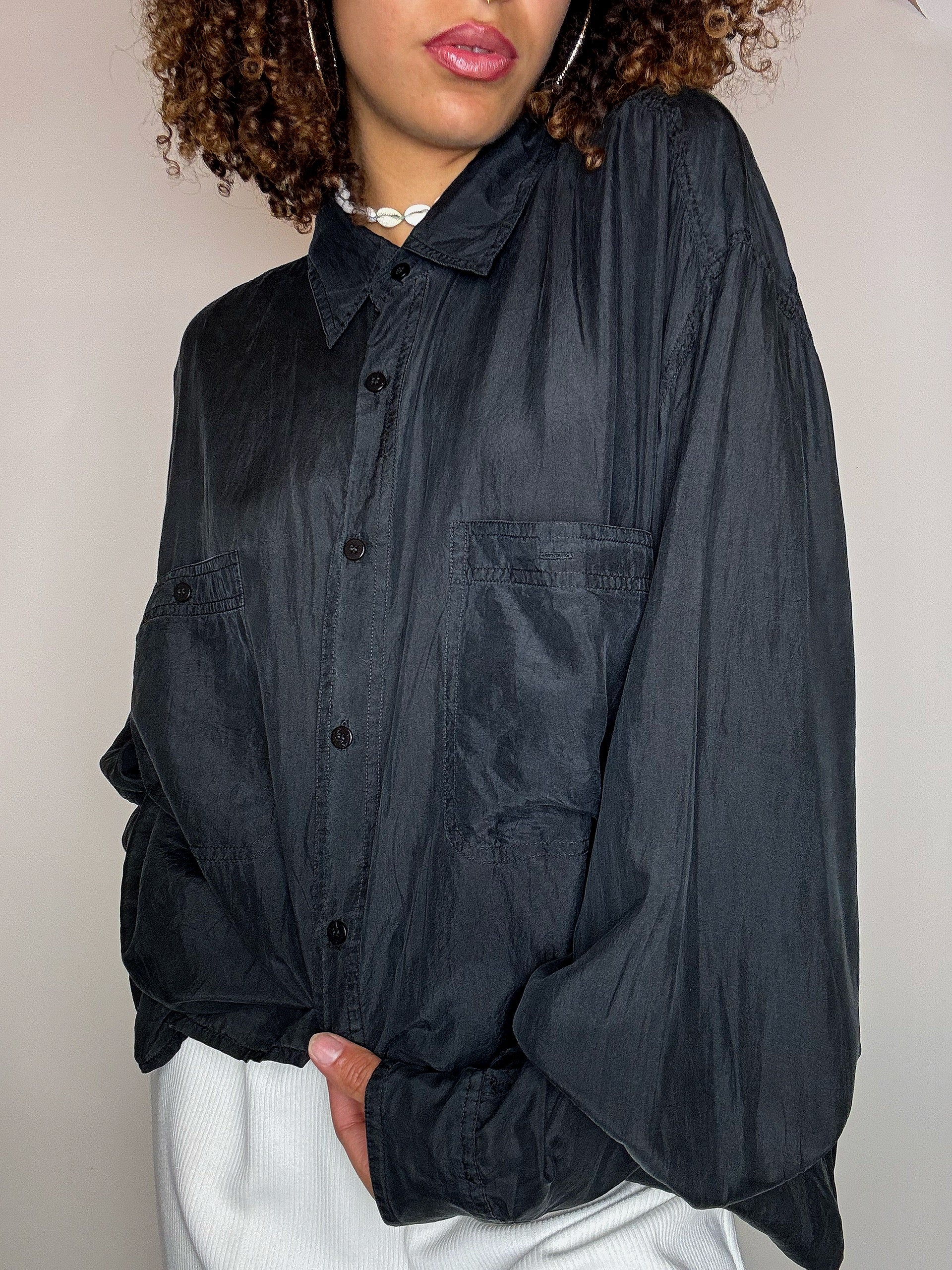 Vintage black silk shirt M