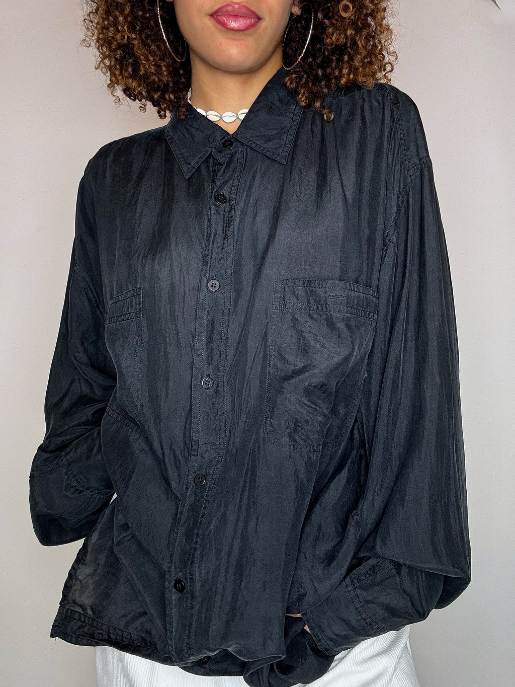 Vintage black silk shirt M