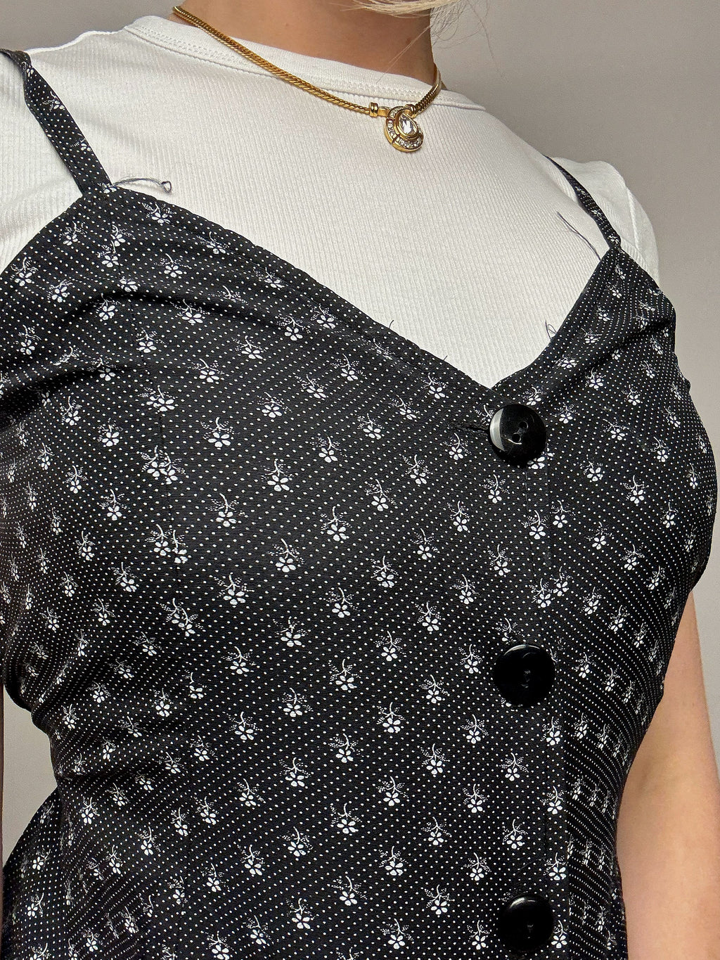 Robe imprimée noire et blanche S/M vintage