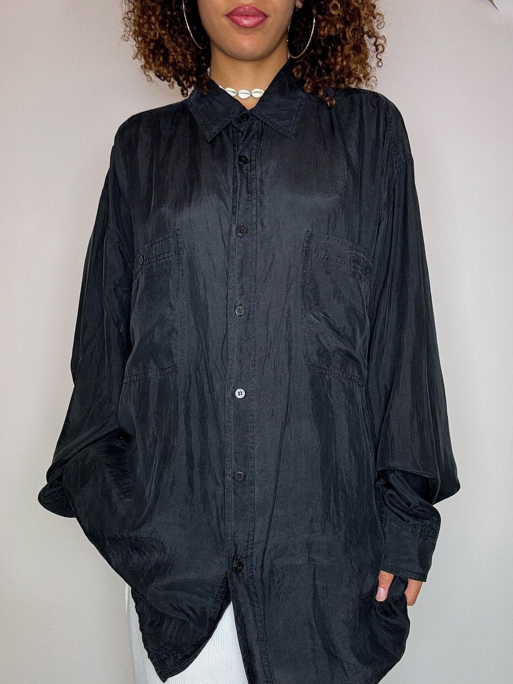 Vintage black silk shirt M