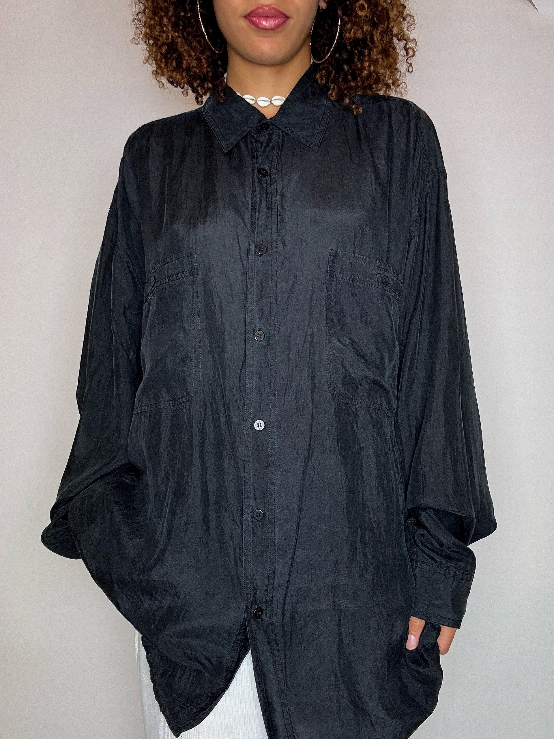 Vintage black silk shirt M