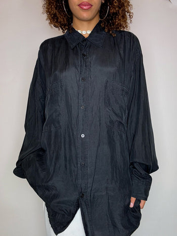 Chemise en soie noire M vintage