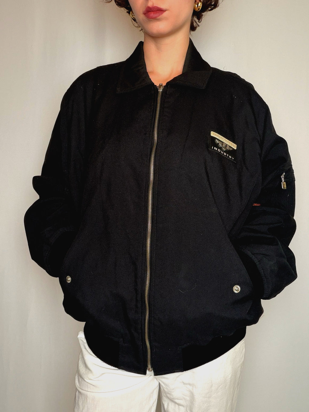Bomber noir avec détails L vintage