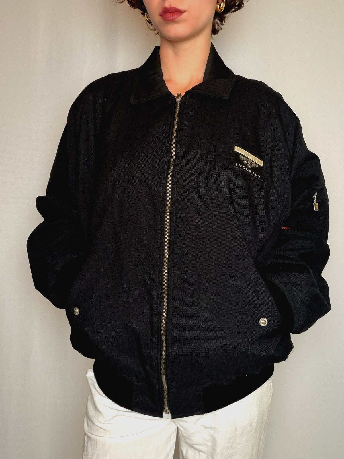 Bomber noir avec détails L vintage