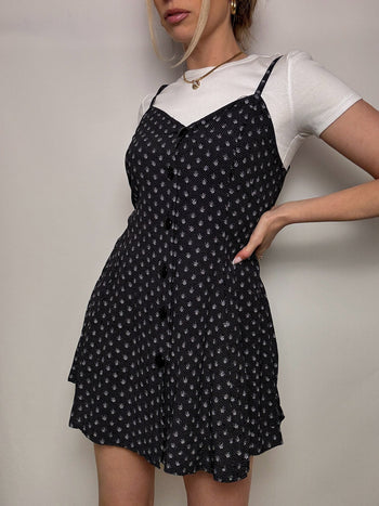 Robe imprimée noire et blanche S/M vintage