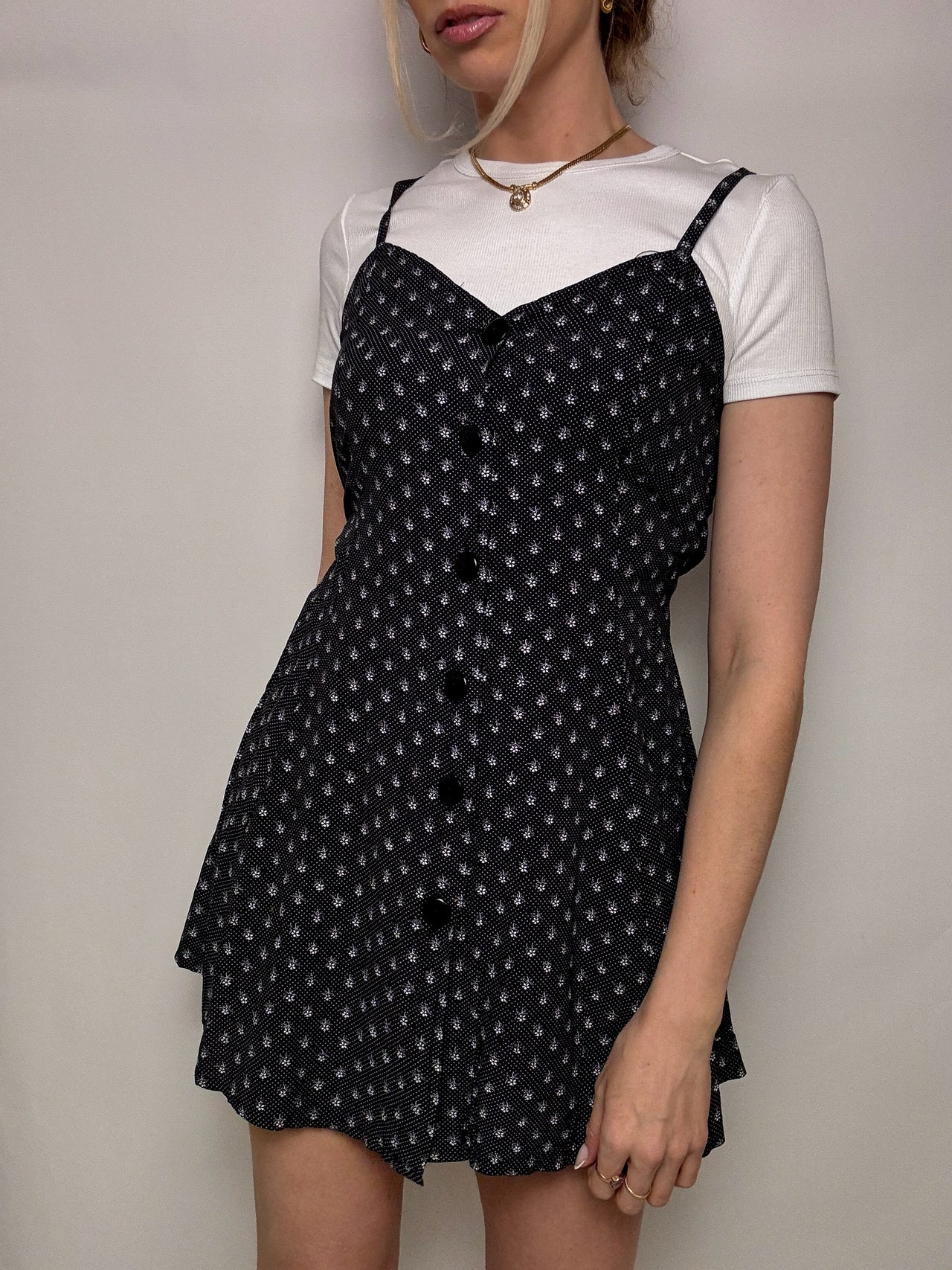 Robe imprimée noire et blanche S/M vintage