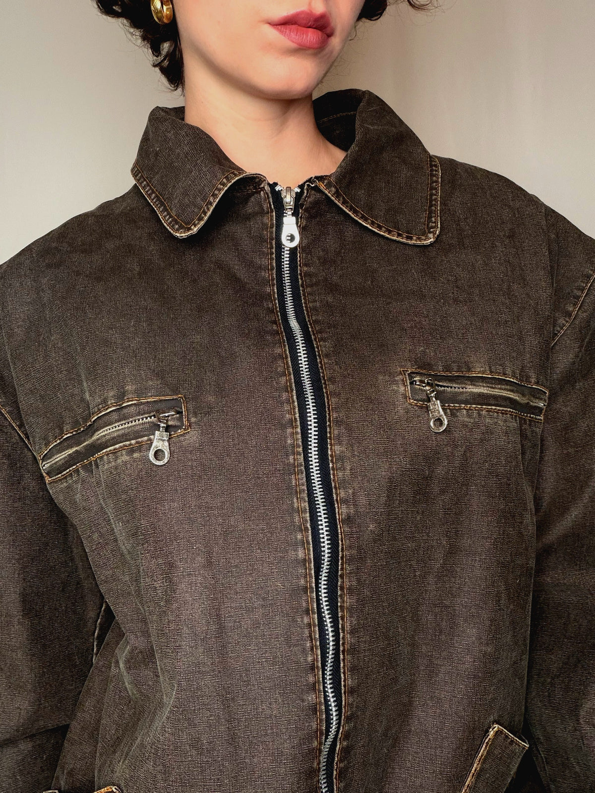 Veste en jean doublée brune XL vintage