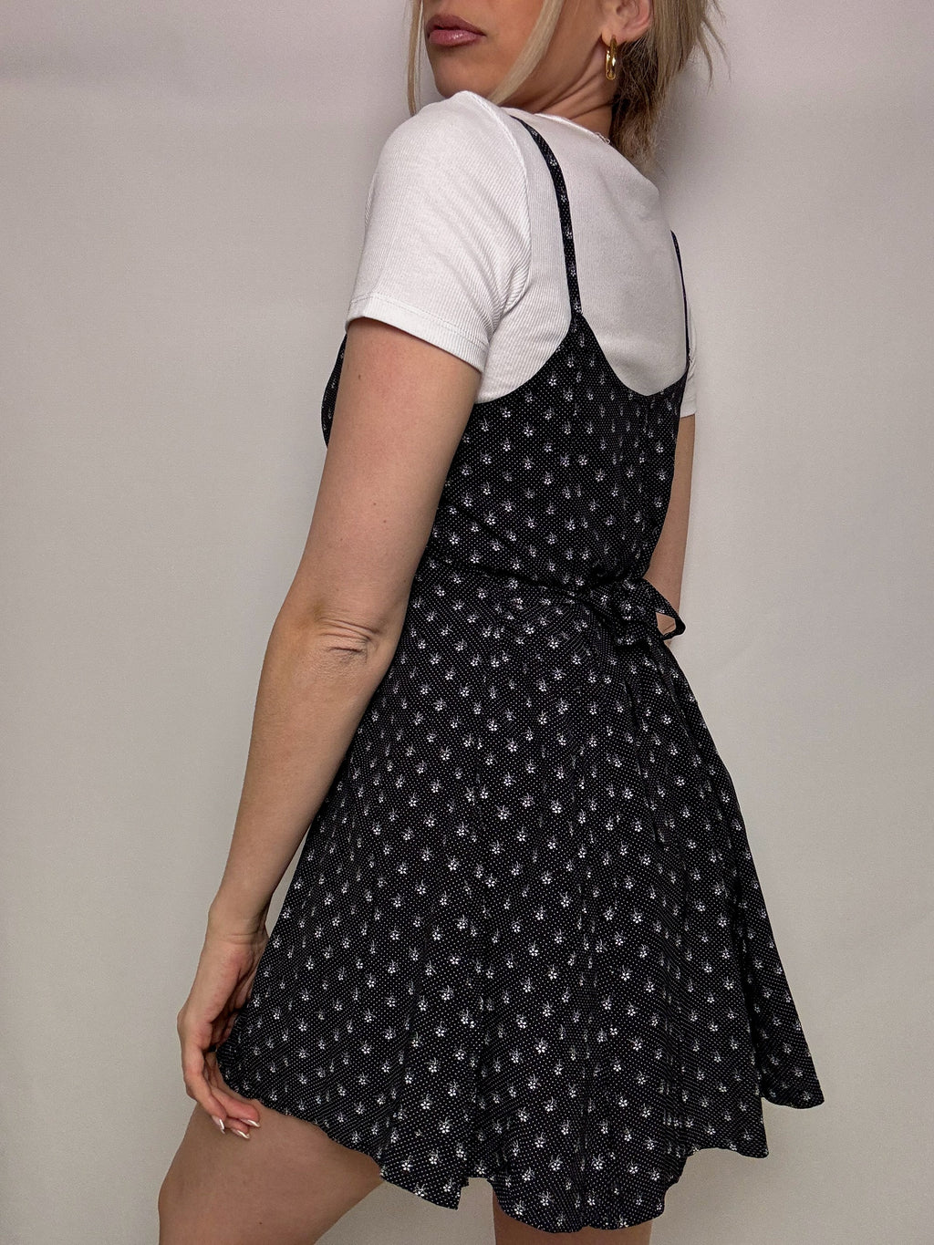 Robe imprimée noire et blanche S/M vintage