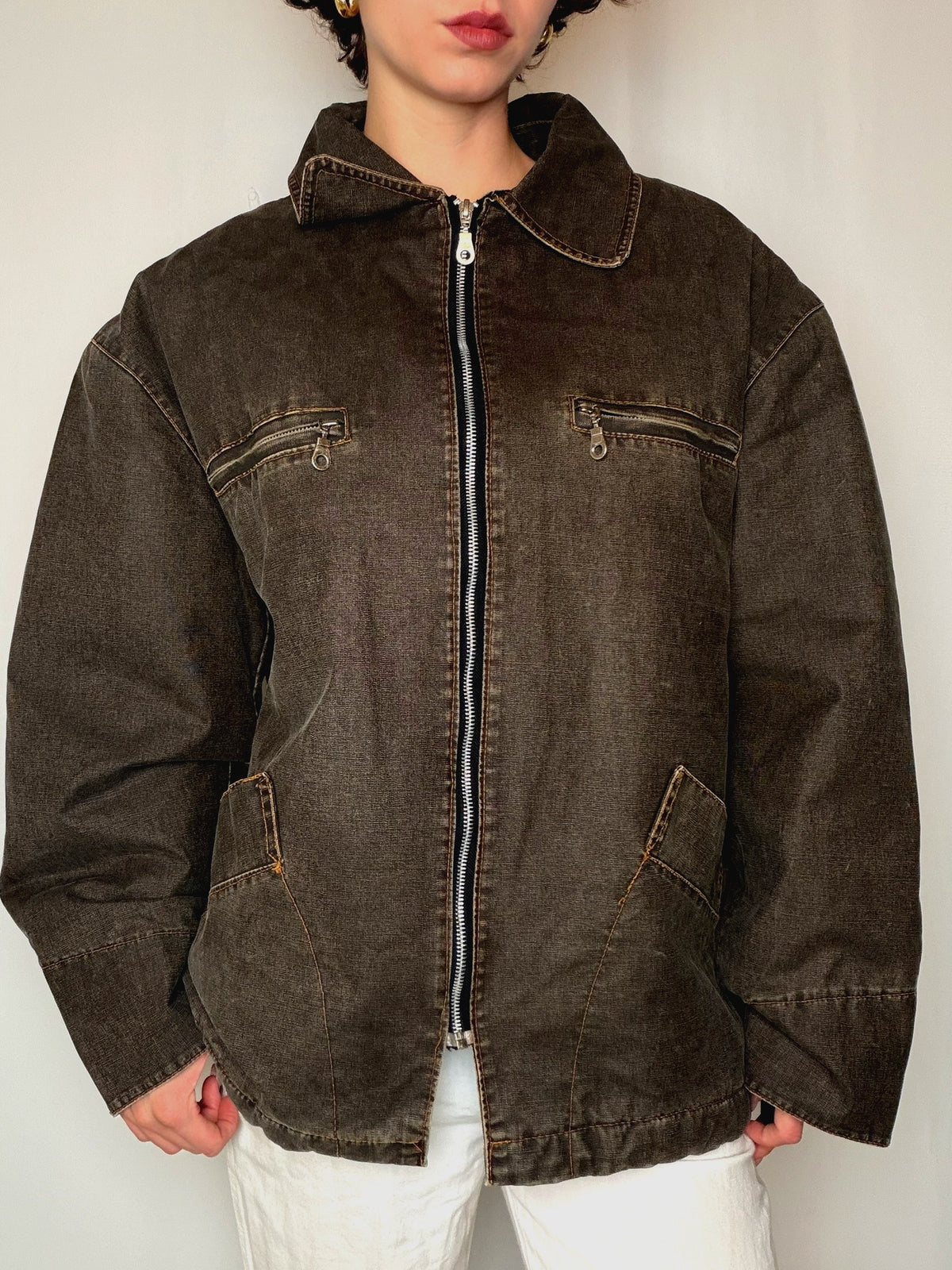 Veste en jean doublée brune XL vintage