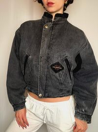 Veste en denim doublée grise S vintage