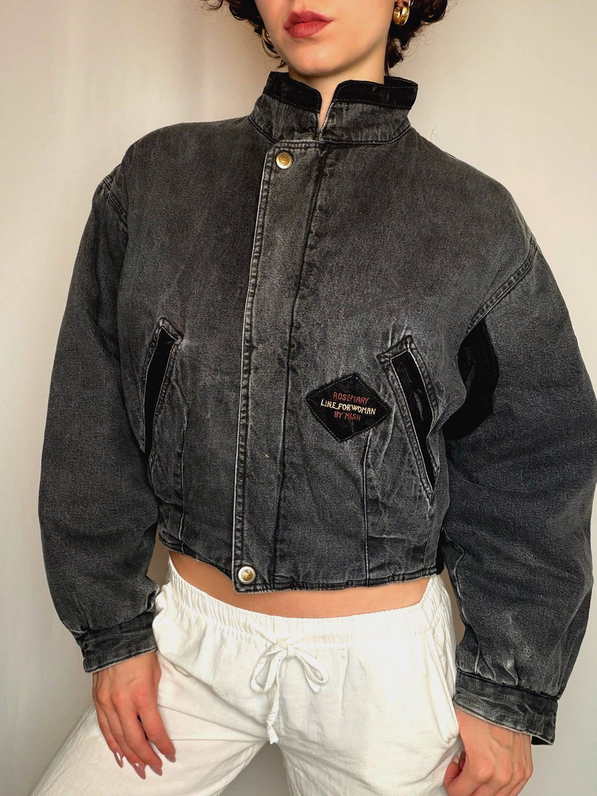 Veste en denim doublée grise S vintage
